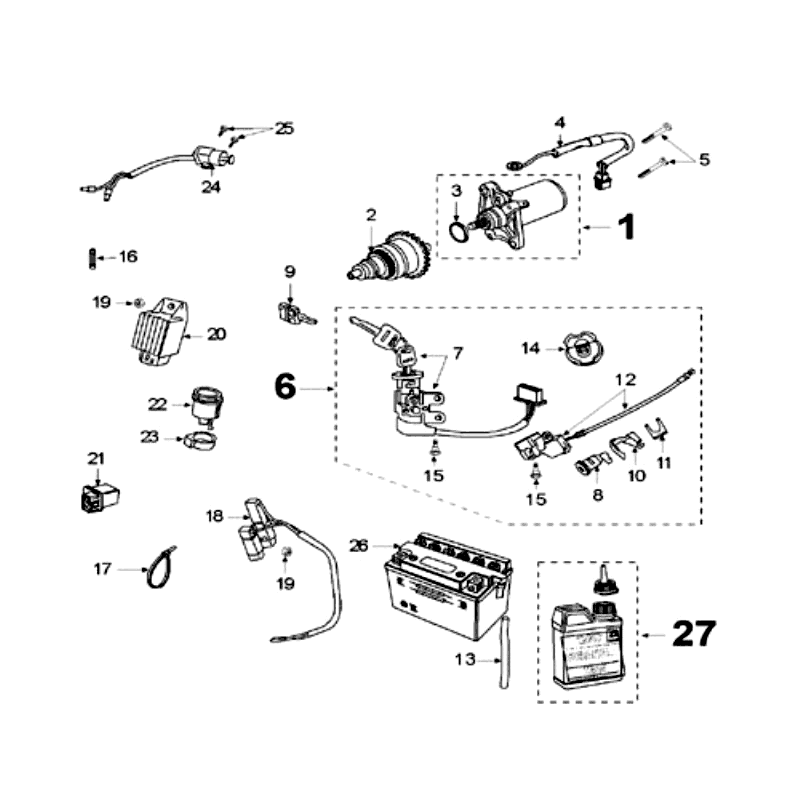 Elektrische delen - Bendix - Startmotor - Accu Peugeot V-Clic 50 4-takt AC Wit