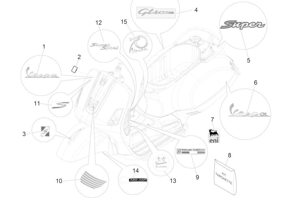 Emblemen - Stickers Vespa GTS 125 IE