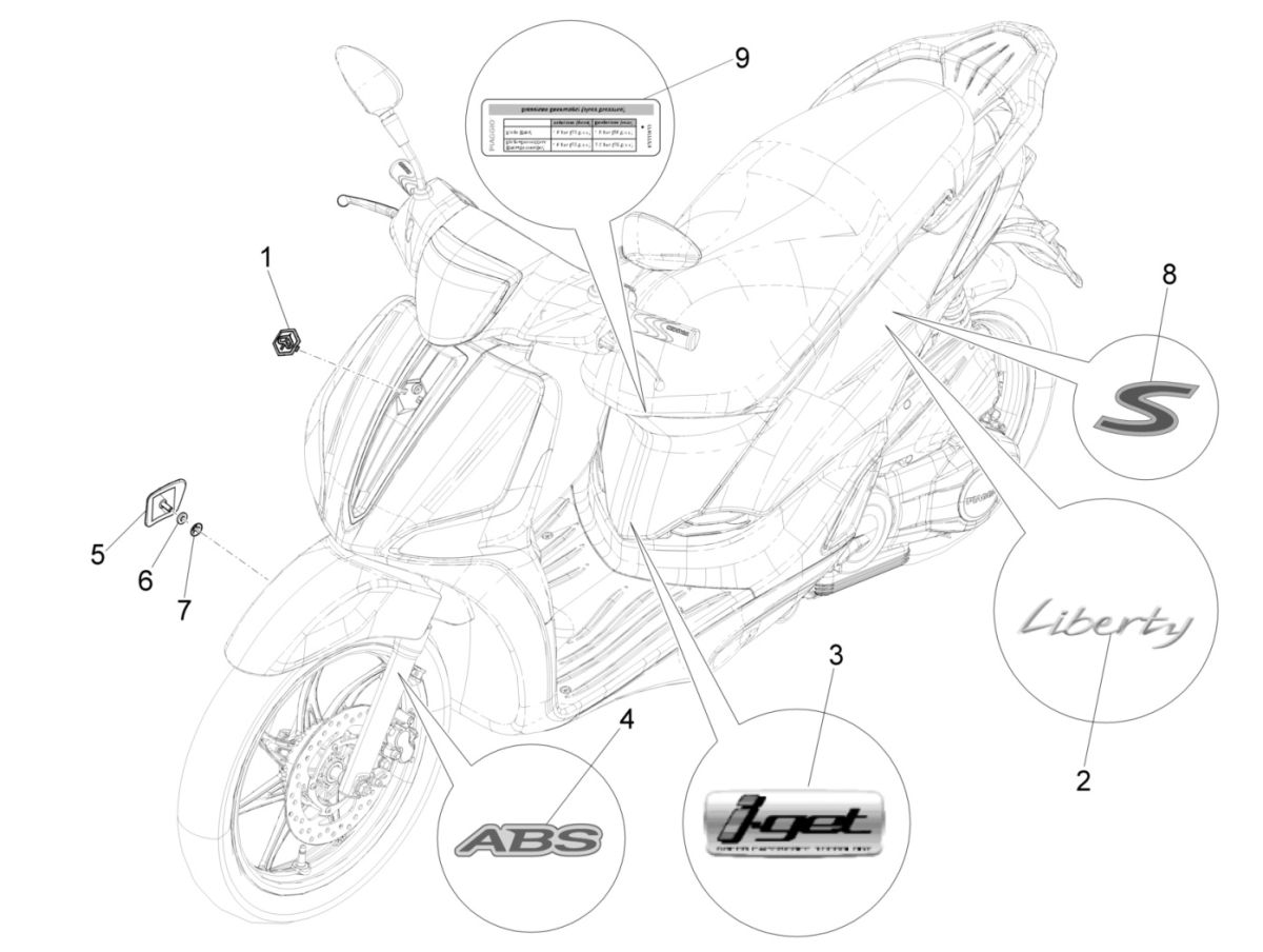 Emblemen - Stickers Piaggio Liberty 125 IGET 3V IE ABS Euro 4 2015-2019