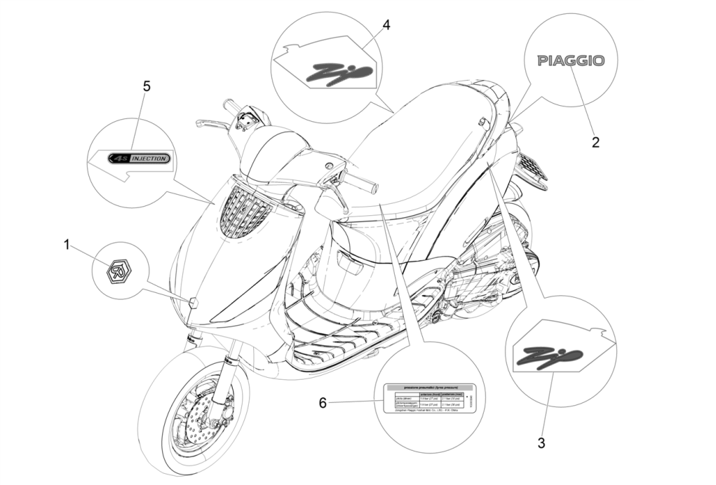 Emblemen - Stickers Piaggo Zip 50 4-takt IGET 3V Euro 4