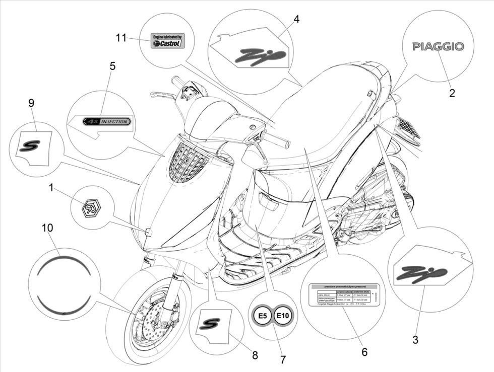 Emblemen - Stickers Piaggo Zip 50 4-takt IGET 3V Euro 5