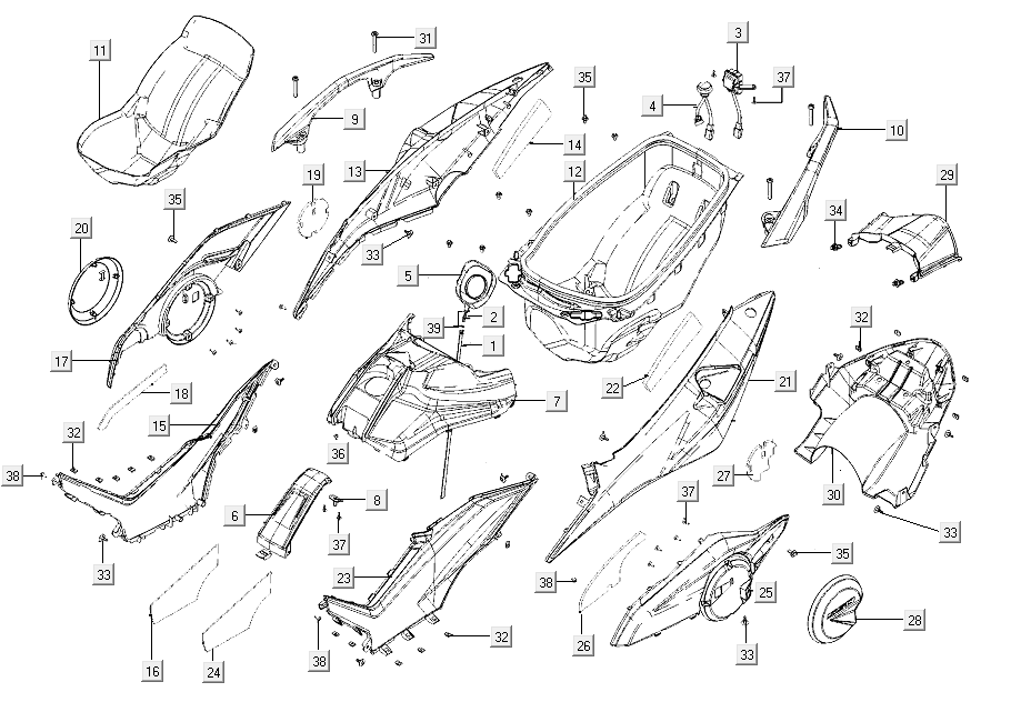 Helmbak - Beplating achterzijde Kymco AK550i matzwart