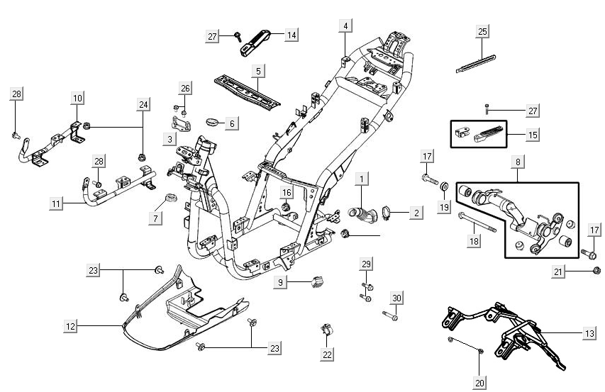 Frame - Motorophanging - Voetsteunen Kymco Agility 16+ 150i Euro 4