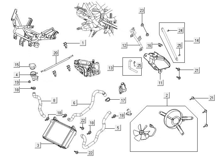 Radiateur - Koelsysteem Kymco New Downtown 350i ABS