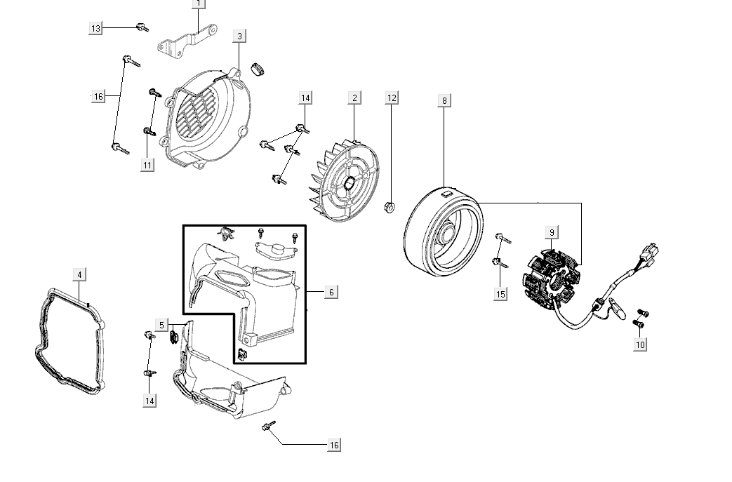 Ontsteking - Stator - Vliegwiel - Koelkappen Kymco Super8 Street 50i Euro 4 matzwart