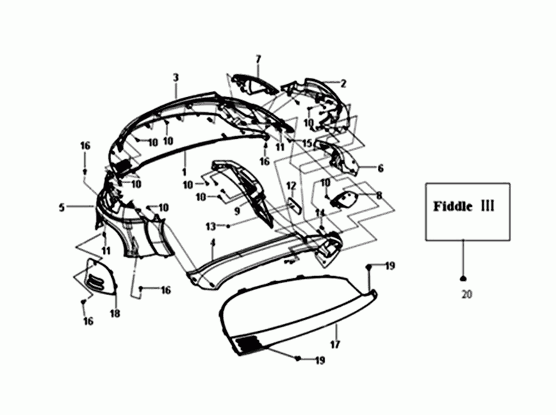 Motorschermen - Zijskirts - Onderspoiler Sym Fiddle III matt brown (BR-497U)