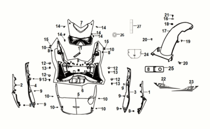 Floor panel - center cover Sym Jet 14 125I AC E5 2021-2024 RED (R-010CA)