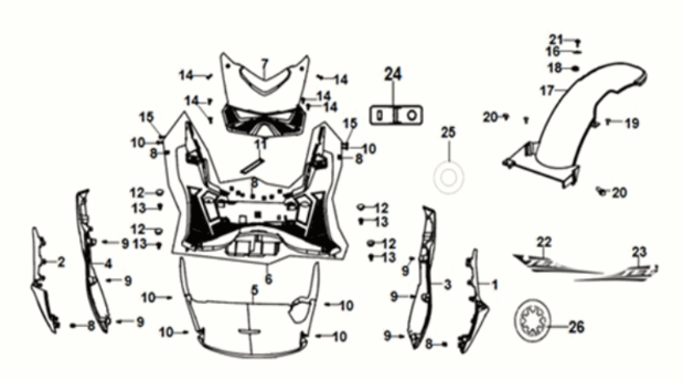 Floor panel - center cover Sym Jet 14 125I LC E5 2021-2024 GRAY (GY-430C)