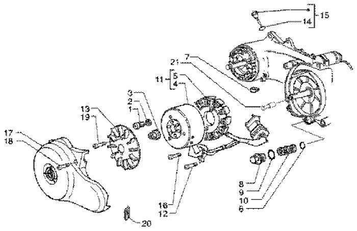 Ontsteking - Stator - Vliegwiel Piaggio Liberty 4-takt ←2006