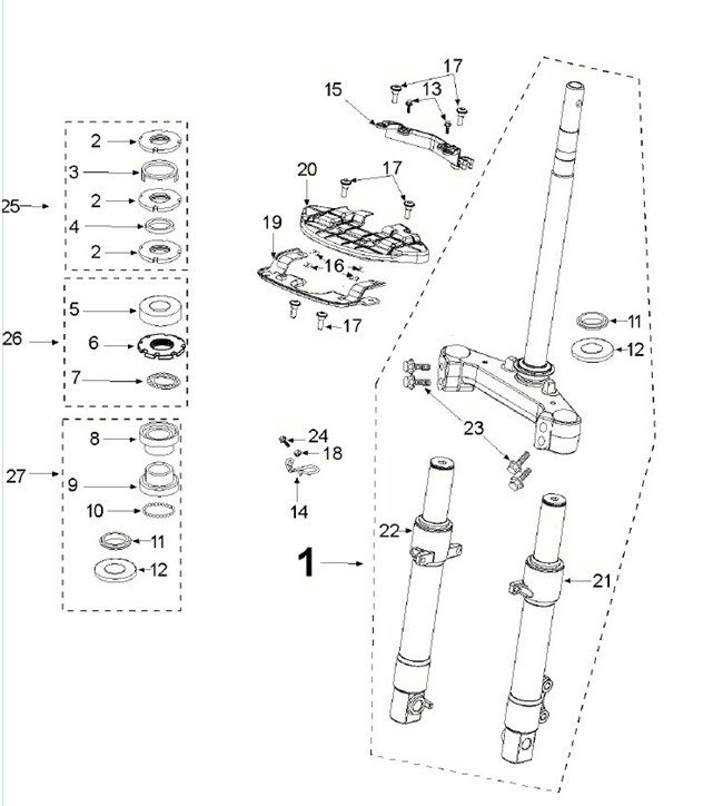 Voorvork - Balhoofdstel Peugeot Django 4-takt Euro 5