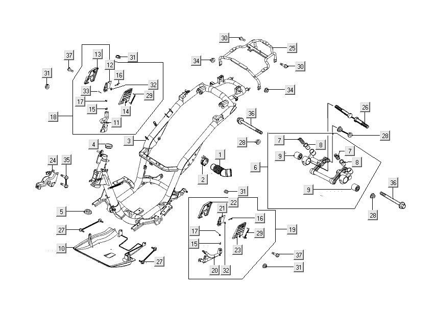 Frame - Motorophanging - Subframe Kymco People S 50 4-takt AC donkergrijs