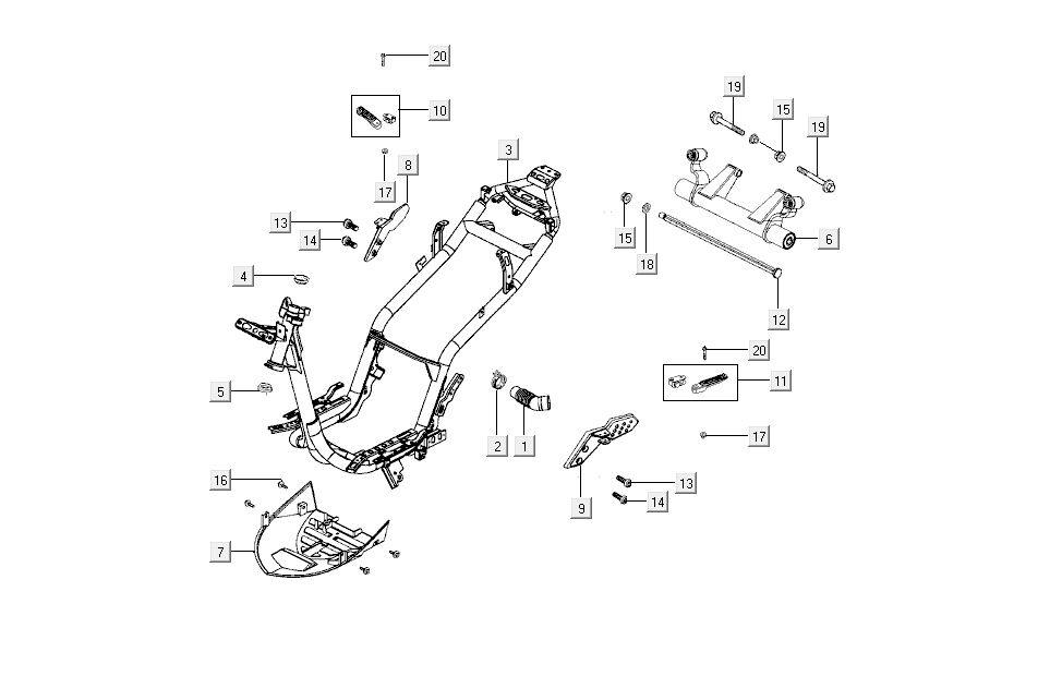 Frame - Motorophanging Kymco Super8 50 4-takt 2007-2009 Rood zwart