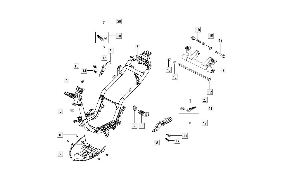 Frame - Motorophanging - Voetsteunen Kymco Super8 50 4-takt 2009→ zwart