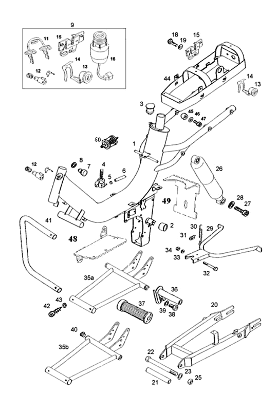 Frame - achterbrug - voetsteun - schokbreker Tomos REVIVAL (25-45KMH) (K1-K5)
