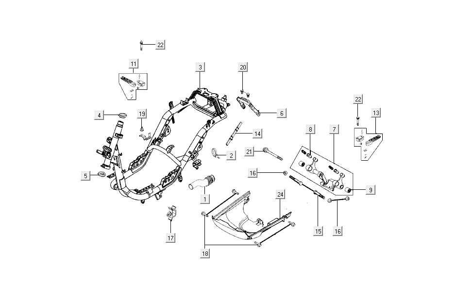 Frame - Motorophanging- Voetsteunen Kymco New Sento 50i 4-takt goud