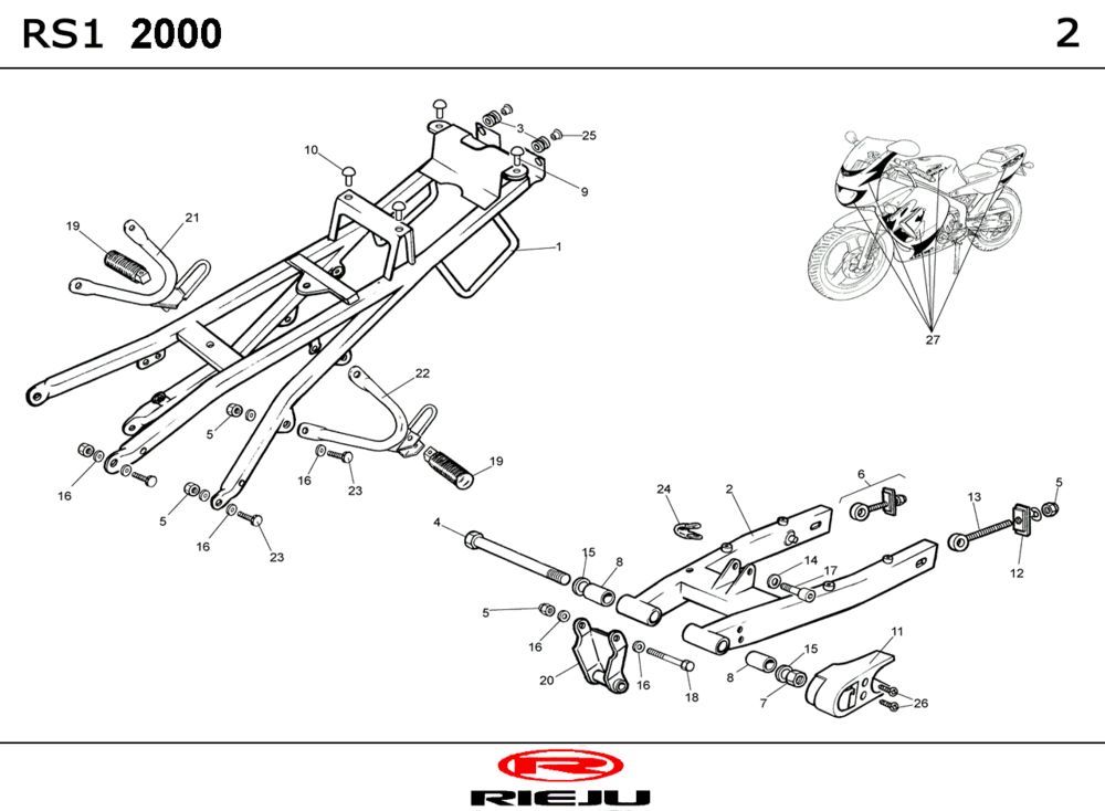 Frame - Achterbrug Rieju Rs1 geel- grijs 2001 2-takt