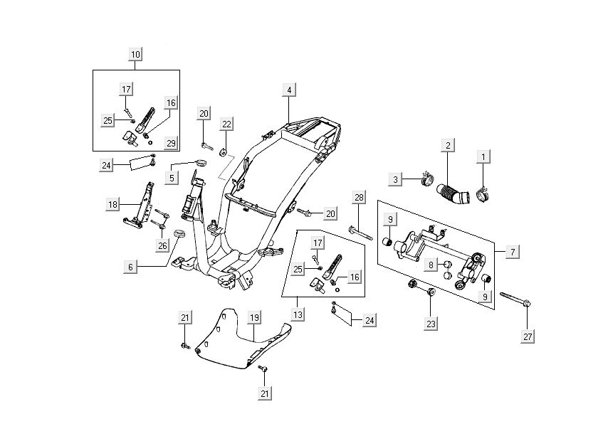 Frame - Motorophanging- Voetsteunen Kymco People 50 2-takt donker grijs