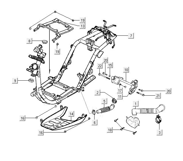 Frame Kymco Yup 50 2-takt AC zwart glans