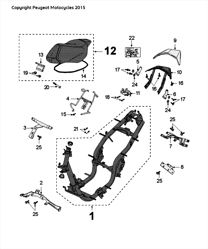 Frame - Zadel Peugeot Speedfight 4 50 2-takt LC zwartrood