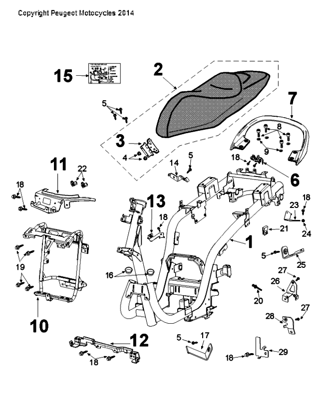 Frame - Zadel vanaf Framenummer VGAJ2ABAA80080175 Peugeot Citystar 50 Bruin