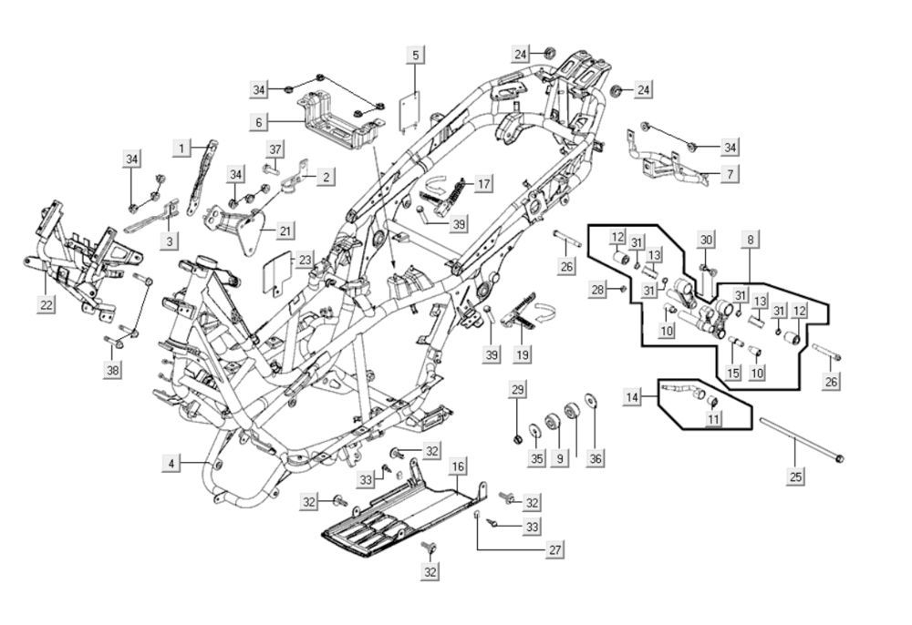 Frame Kymco Xciting 400i Geel
