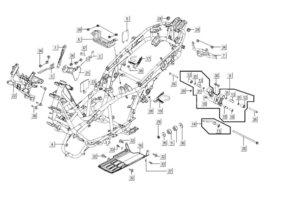 Frame Kymco Xciting 400i matzwart
