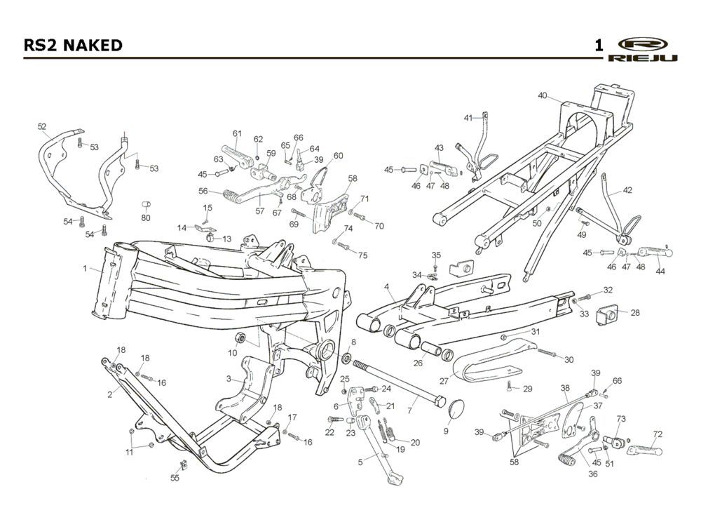 Frame Rieju Rs2 Naked rood 2009 2-takt