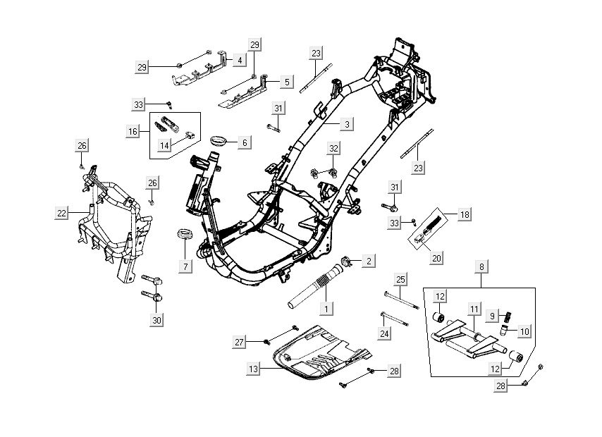 Framedelen Kymco New Dink 50 4-takt AC donkergrijs