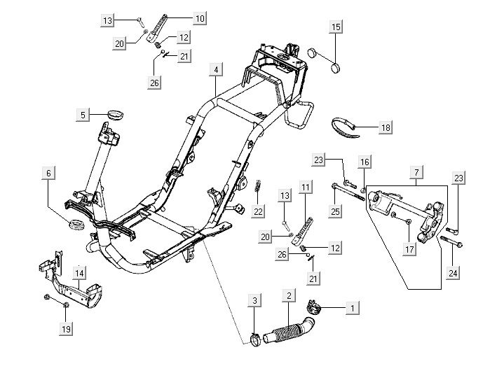 Framedelen Kymco Super9 50 2-takt LC oud model matzwart-geel