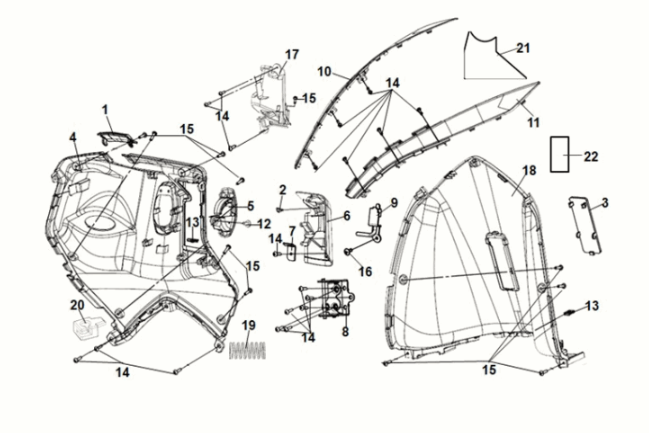 Front inner cover Sym Symphony ST 50 E5 Gray/ Red (GY-430C) (Red seat)