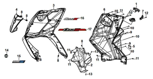 Front Cover - Front Inner Box Sym Orbit III 125i E5 Black/Yellow (BK-007U/Y-102C)