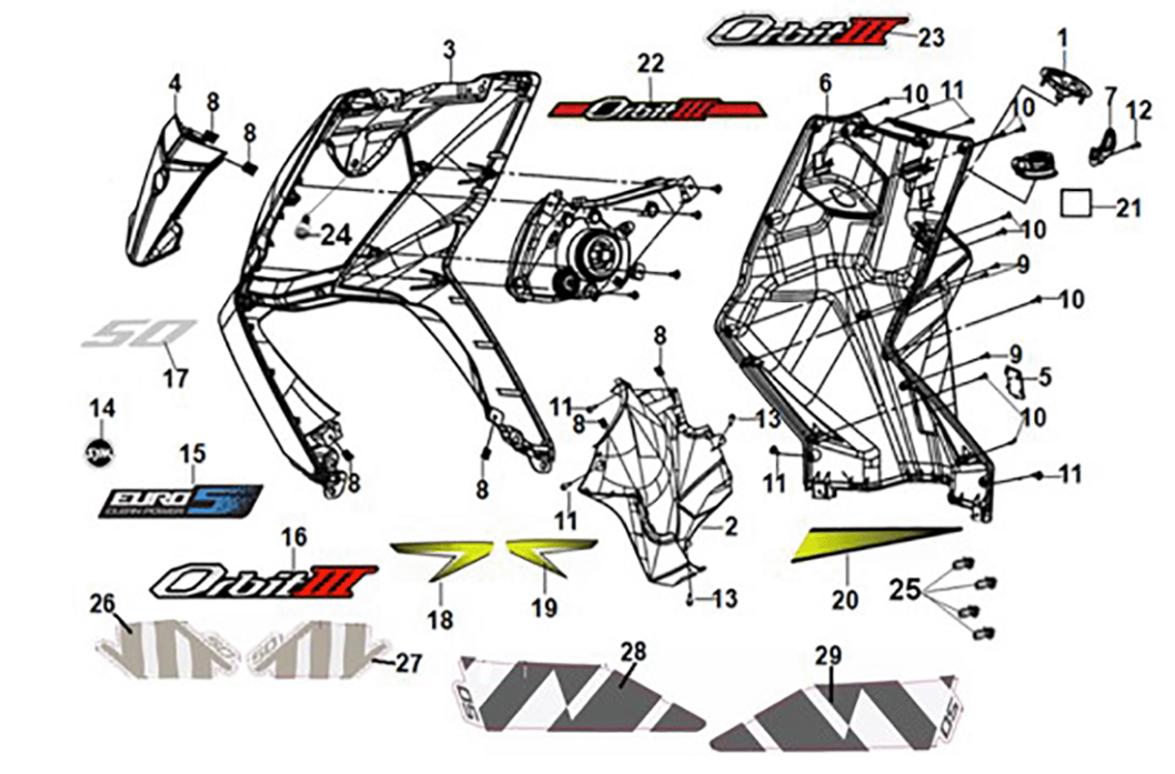 Front cover - front inner box Sym Orbit III 50 E5 Blue (BU-289S)