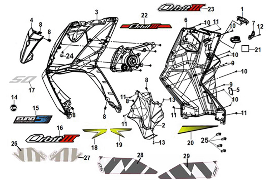 Front cover - front inner box Sym Orbit III 50 E5 Dutch White (WH-006)