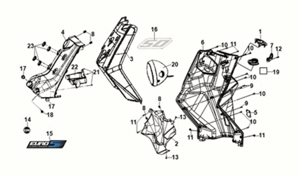 Front cover - front inner box Sym X-Pro 50 E5 Grey (GY-010U)