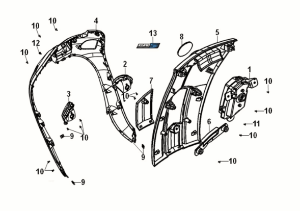 Front cover Sym Fiddle IV 50 E5 Mat Indigo (BUP-275U)