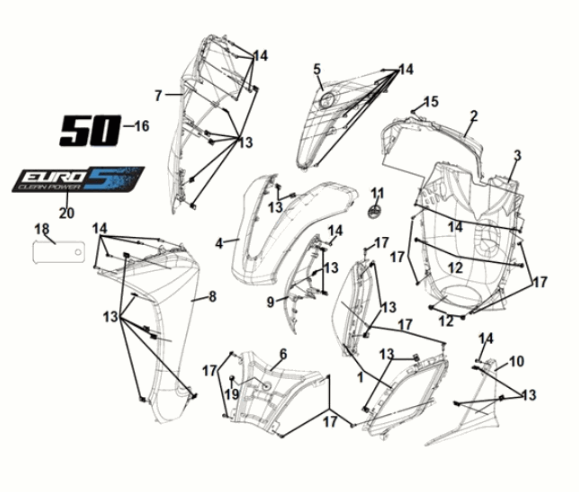 Front cover Sym Symphony ST 50 E5 Gray/ Red (GY-010U) (Red seat)