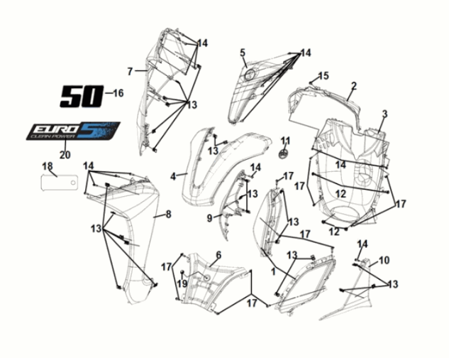 Front cover Sym Symphony ST 50 E5 Gray/ Red (GY-430C) (Red seat)