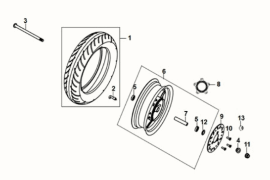 Front wheel Sym Fiddle IV 125i LC ABS E5 2020-2021