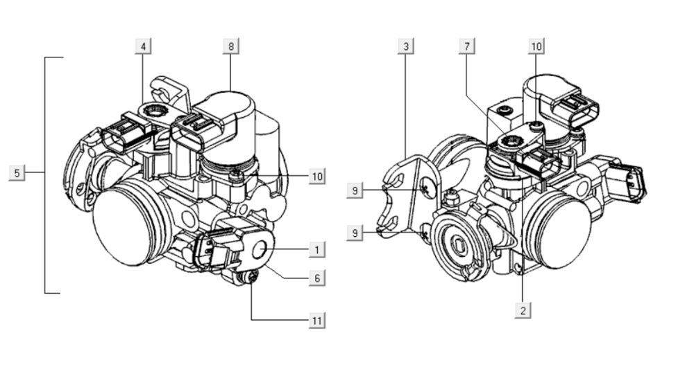 Gasklephuis Kymco Downtown 300i donkergrijs