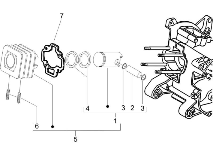 Cilinder - Zuiger Piaggio Zip 50 SP 2-takt LC 2006-2013