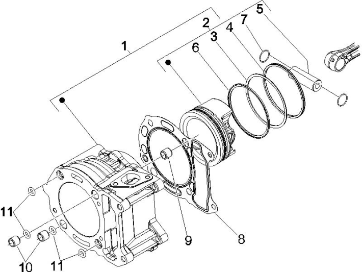 Cilinder - Zuiger Vespa GTS 250 ie 2005-2016 (zonder ABS)