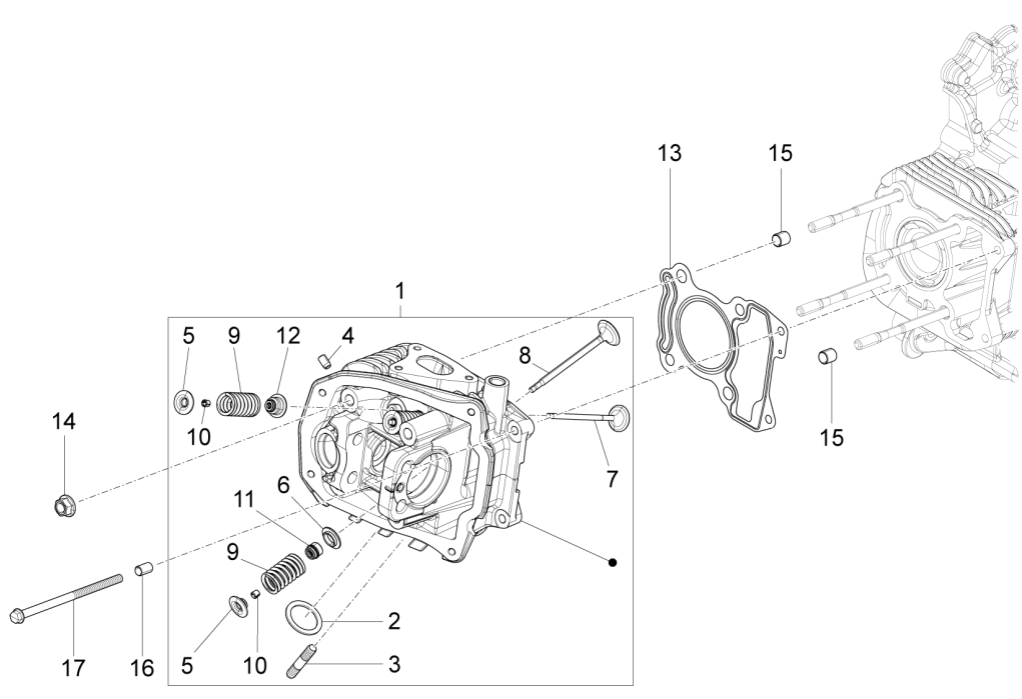 Cilinderkop - Kleppen Piaggio Fly 125 IE 4-takt 3V Euro 3
