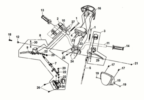 Handle bar Sym E-MIO White (WH-8018P/BK-001C)