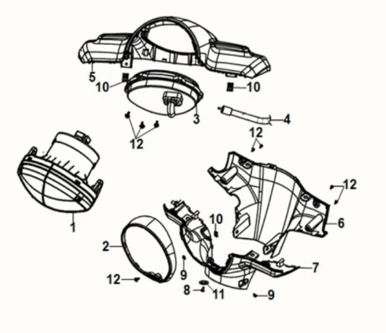 Handle cover - head light Sym Fiddle IV 125i LC ABS E5 2020-2021 MATT BLACK (BK-007U)