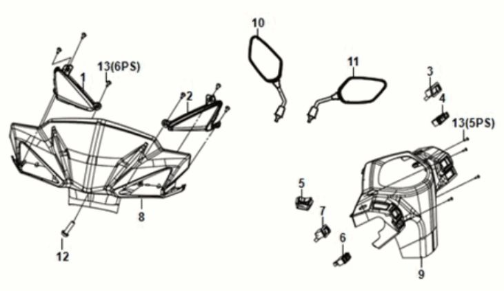 Handle Pipe - Handle Cover Sym Orbit III 125i E5 Black/Black (BK-5560S/BK-007)