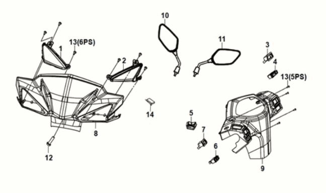 Handle pipe - handle cover Sym Orbit III 50 E5 Flash Black/ Matt Black (BK-5560S/BK-007U)