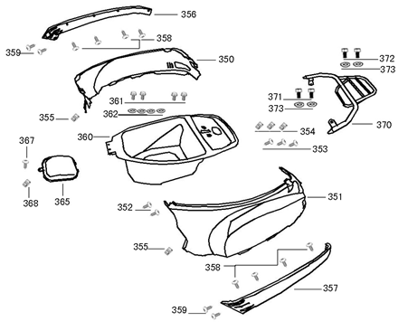 Helmbak - Motorschermen - Achterdrager China VX-S / Riva Sport mat jeansblauw