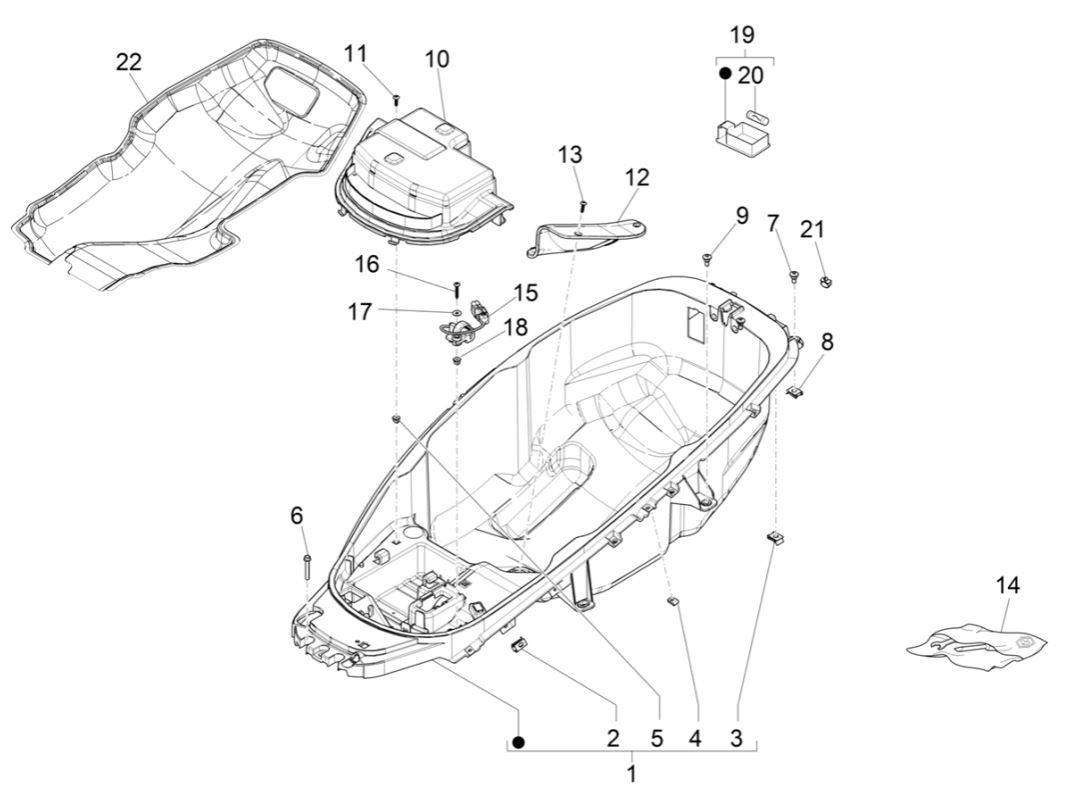 Helmbak Piaggio MP3 300 ie LT Business - Sport (met en zonder ABS) 2016-2018