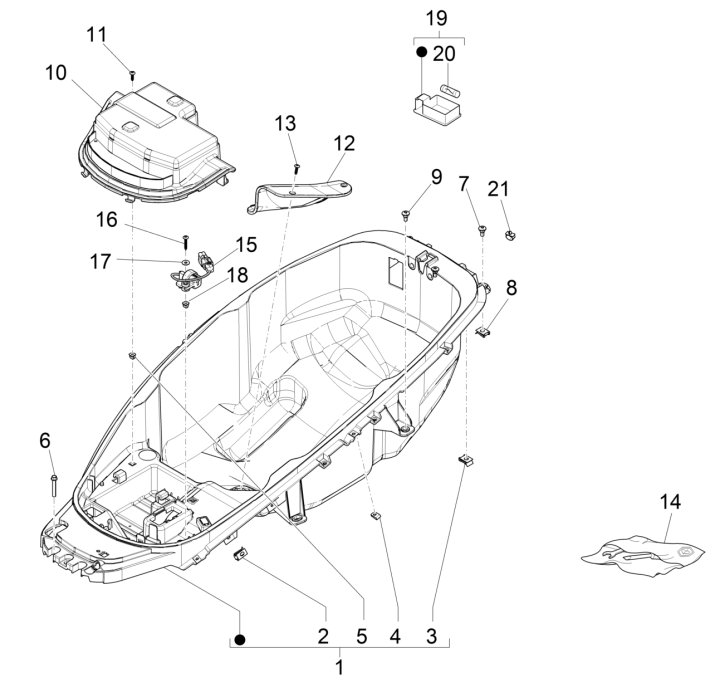 Helmbak Piaggio MP3 350 Maxi Sport ABS Euro 4 2018-2020