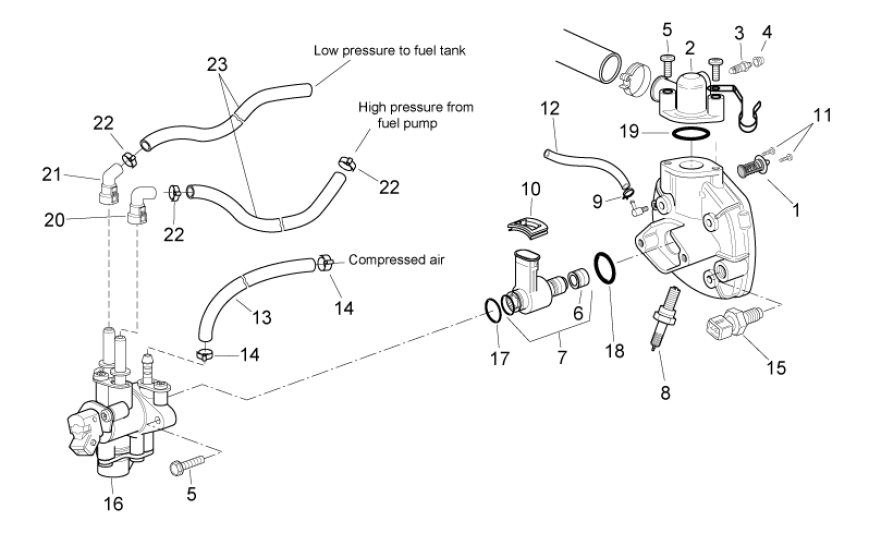 Brandstofinjector - Luchtinjector - Thermostaathuis Aprilia SR 50 LC (injectie en carburateur) 2004-2009